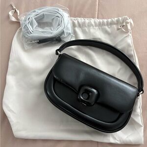 Black Women's Leather Shoulder Bag with Front Buckle